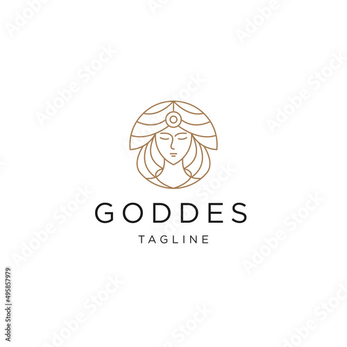 Goddess Greek Beauty Line Logo  Icon Design Vector
