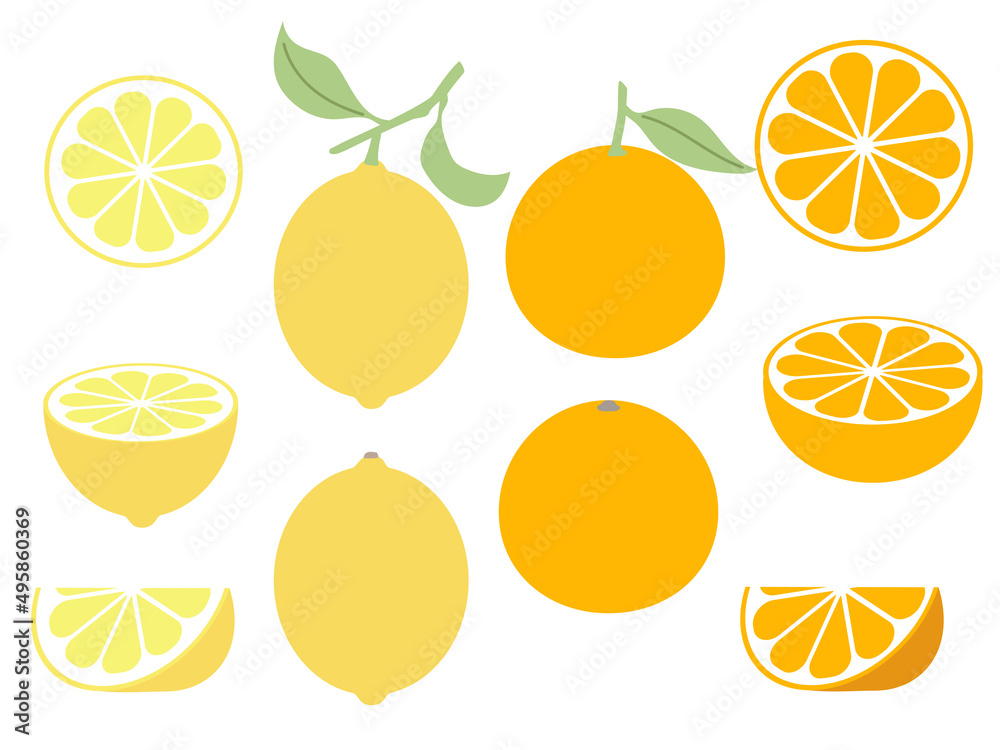 オレンジとレモンのイラストセット
