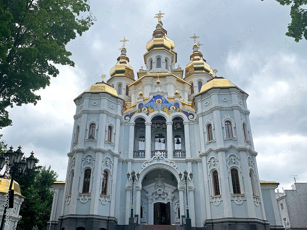 Church of the Holy Myrrh-Bearing Women in Kharkiv, Ukraine on a summer day. The central part of the Kharkov city, Ukraine. Religion concept