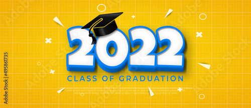 Graduation yellow banner with editable text and graduation cap