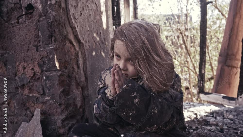 Girl without a home, apocalypse, war