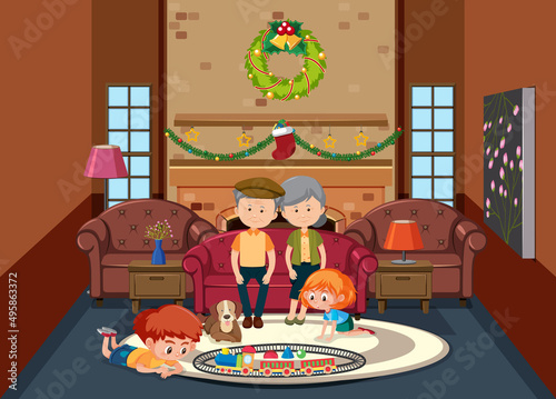 Living room scene with children cartoon character