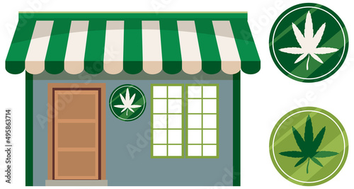 A cannabis shop with logo on white background