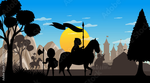 Silhouette medieval cartoon background