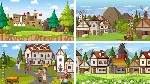 Set of different scene medieval