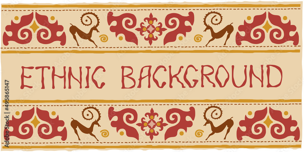 Ethnic background on the theme of Scythian and Turkic art, vector design