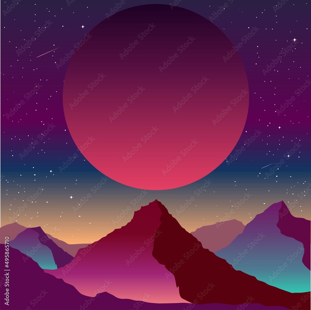 Obraz premium landscape with mountains and moon