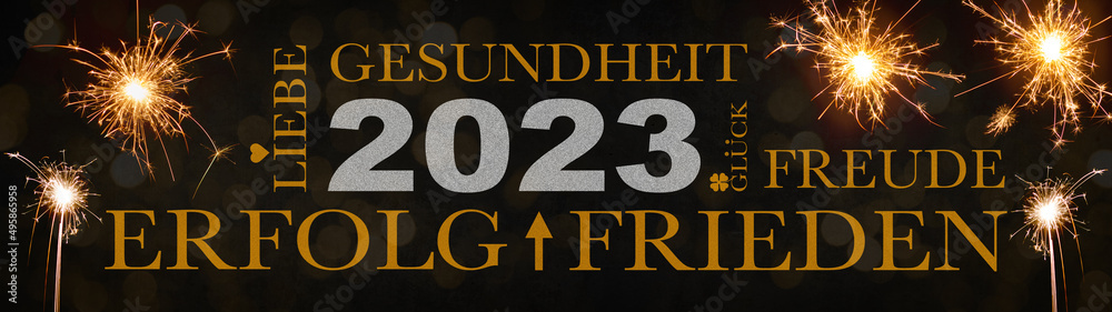 NEUJAHR 2023 Silvester Glückwünsche Grußkarte Hintergrund Banner