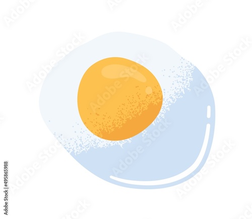 Fried egg with yellow yolk and protein, top view icon. Healthy cooked food, b...