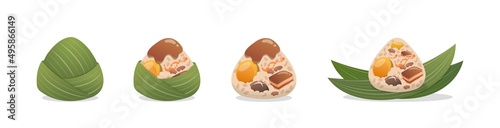 Chinese Dragon Boat Festival traditional food: Zongzi, glutinous rice wrapped in bamboo leaves