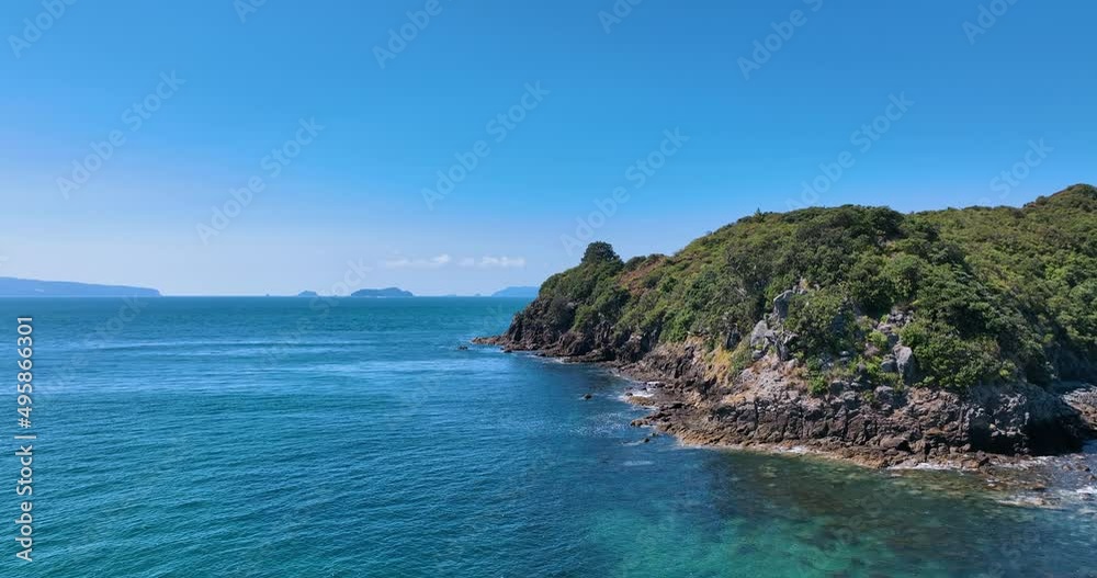 Aerial swiftly traverses close up of Rabbit Island on a spectacular day -NZ Aerial swiftly traverses close up of Rabbit Island on a spectacular day -NZ