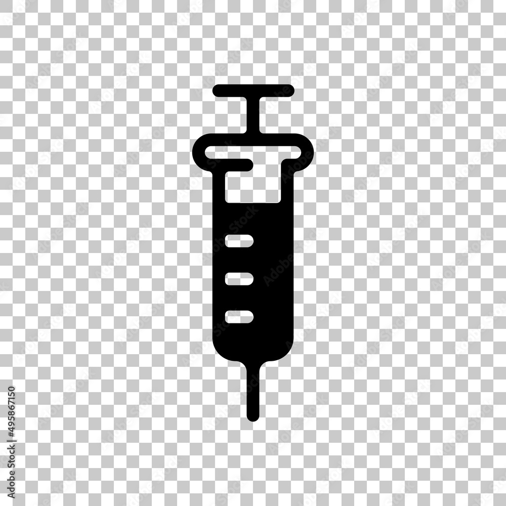 Injection with syringe, simple medical icon. Black symbol on transparent background Injection with syringe, simple medical icon. Black symbol on transparent background