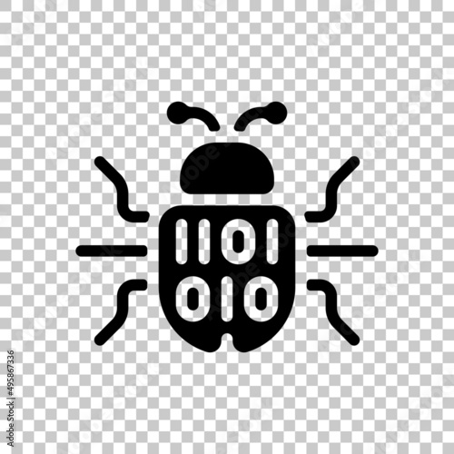 Simple bug icon, computer virus or malware. Black symbol on transparent background