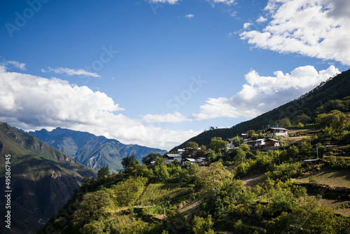 Traditional Tibetan village on top of a hill in Yunnan province, China