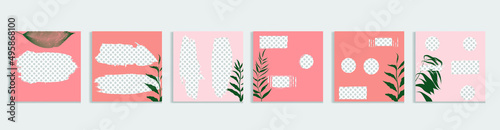 Social media covers with simple design elements . Boho style . Leaves . Post frame stories templates.  Layout for promotion .Media banner .Vector