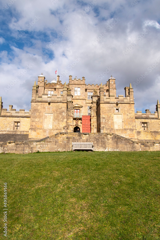 Front exterior view of Bolsover Castle in Derbyshire, UK