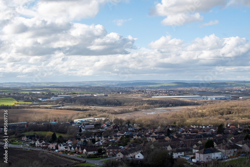 Views of Derbyshire countryside and cloudy skies from the grounds of Bolsover Castle, UK