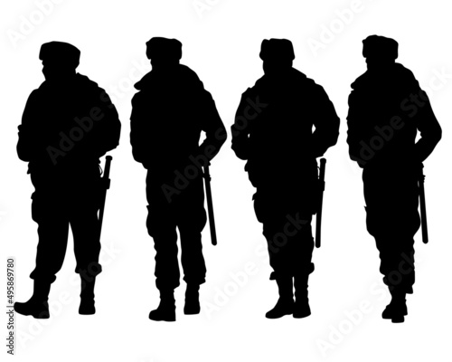 People is wearing a police uniform. Isolated silhouette on white background