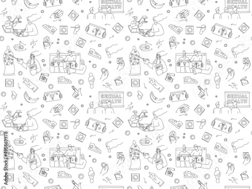 Say Yes to Safe Sex seamless pattern background icons set