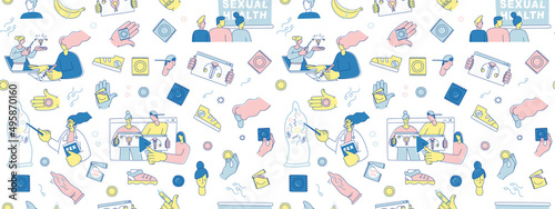 Say Yes to Safe Sex seamless pattern background icons set
