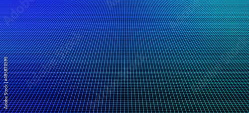 Huge 3D grid space. A vast or large 3d mesh or grid in blue and green glow, with dimension or perspective. Fabric of space time. high resolution. 3D Illustration,3D rendering.