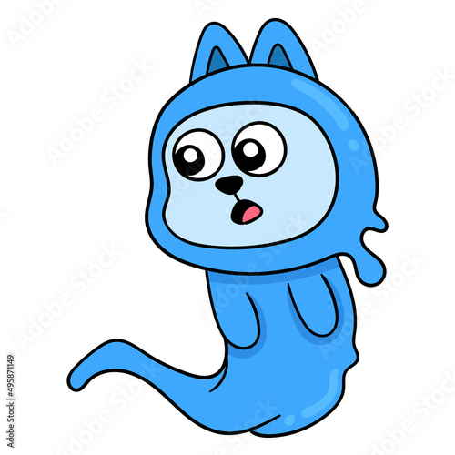 blue puppy spirit roaming around, doodle icon image kawaii