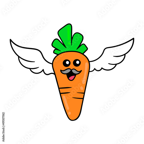 Carrot is flying with wings, doodle icon image kawaii