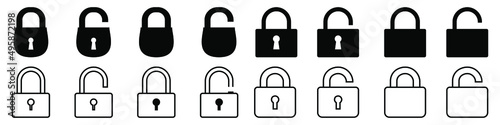 Lock vector icon set. open or closed illustration sign collection. door symbol. unlock logo.
