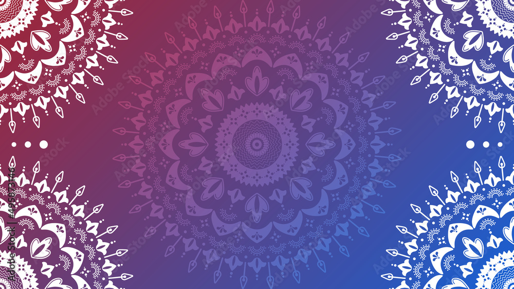 Floral mandala ornament background with place for text. Red to blue gradient