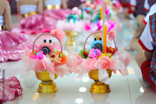 Teacher's Day, a tradition of paying respect to teachers. Small gift and things  to show sincerity and heart of their students. Traditions of Thailand.