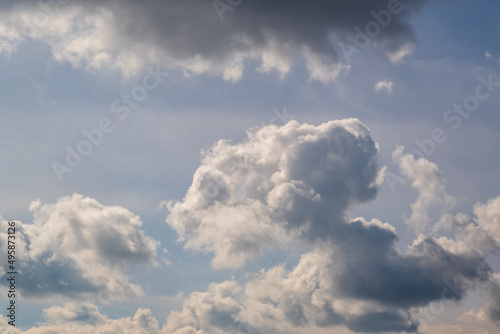Blue sky background with white striped clouds. blue sky panorama may use for sky replacement