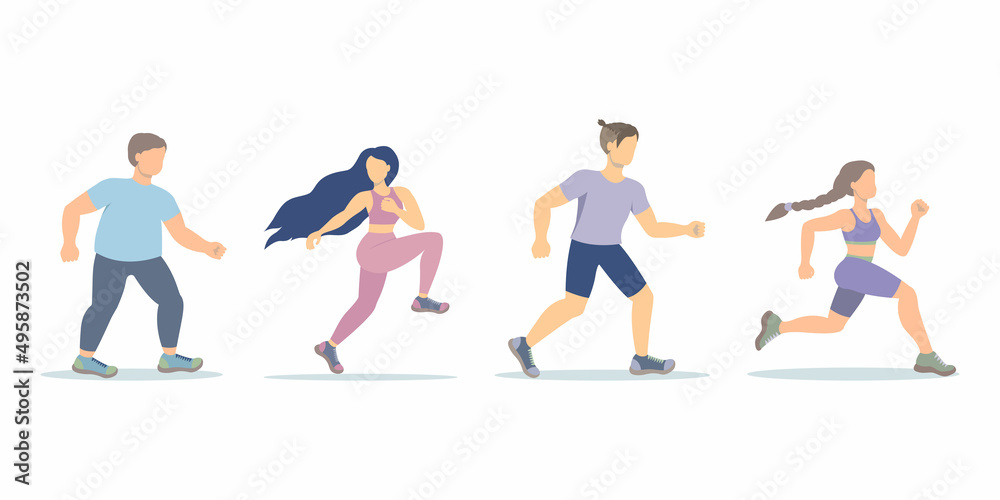 Running people on a white background. vector illustration