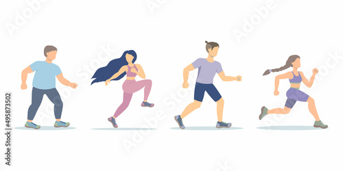 Running people on a white background. vector illustration