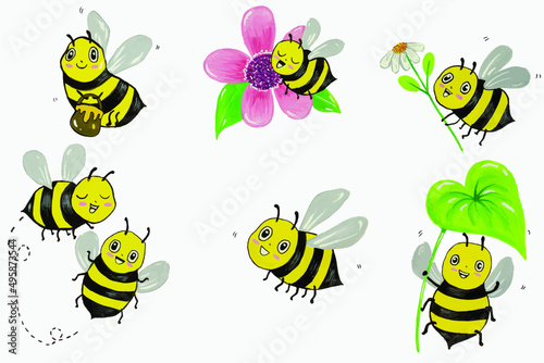 Bee cartoon charector watercolor hand drawn collection