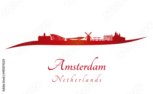 Amsterdam skyline in red