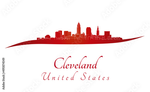 Cleveland skyline in red