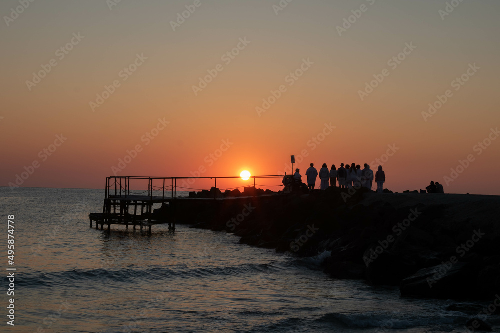 Beautiful Sunrise in Pomorie, Bulgaria. Black sea  