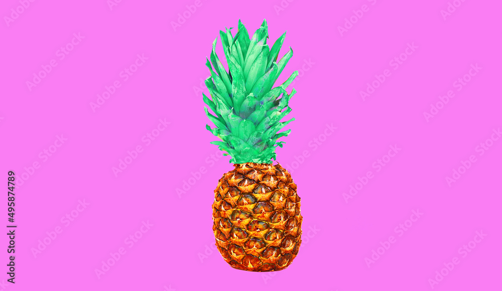 Pineapple fruit on colorful pink background, ananas photo