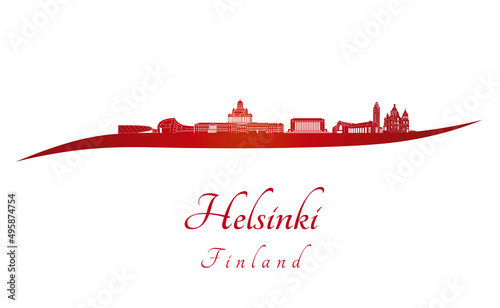 Helsinki skyline in red