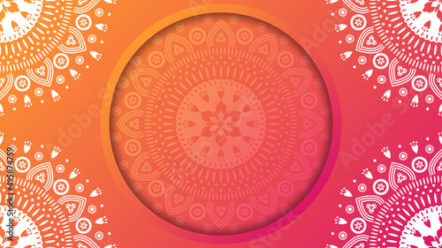Floral mandala ornament background. Orange to pink gradient vector illustration