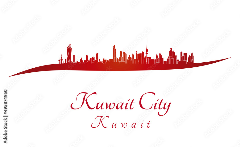 Kuwait City skyline in red