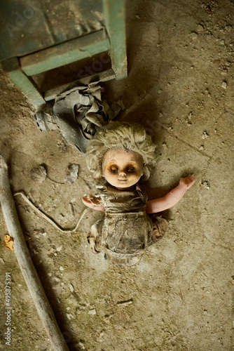 Broken, destroyd, abandoned kindergarten in Chernobyl Exclusion Zone photo