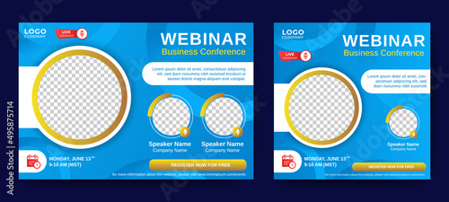 Business conference live webinar banner invitation and social media post template. Business webinar invitation design