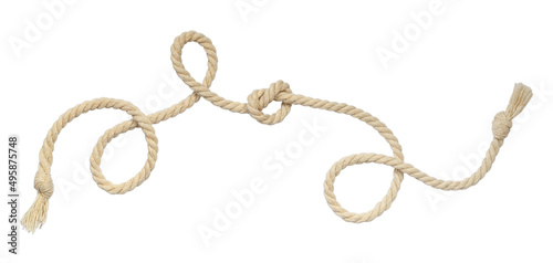 Beige cotton curled rope isolated on white
