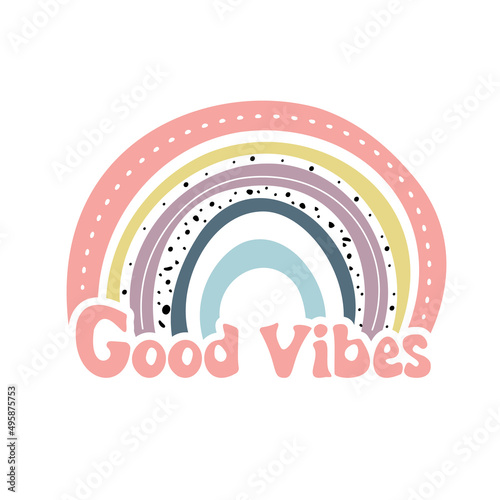 Hand drawing Rainbow and lettering Good Vibes.