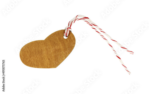 Wooden heart shape label on...