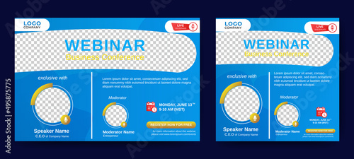 Business conference live webinar banner invitation and social media post template. Business webinar invitation design