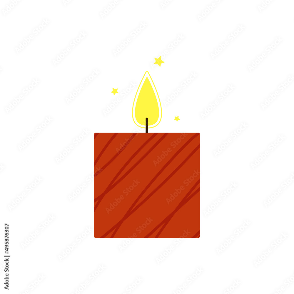 Cute burning aroma candle in candlestick. Vector illustration drawn in doodle style and isolated on white background Cute burning aroma candle in candlestick. Vector illustration drawn in doodle style and isolated on white background