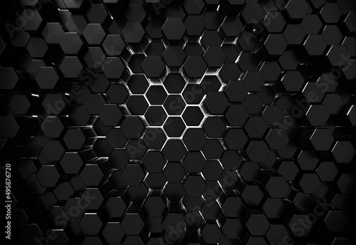 Fototapeta Naklejka Na Ścianę i Meble -  black hexagon pattern background	
