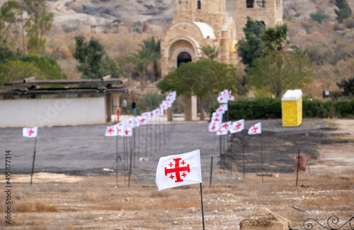 Jerusalem cross (also known as "five-fold Cross", or "cross-and-crosslets") flags